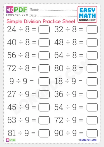 Free Learn Simple English Division Worksheet Download