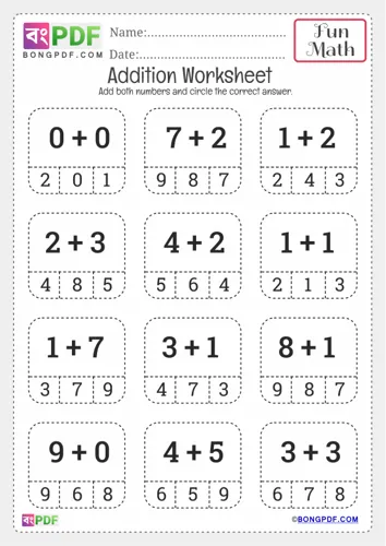 Free Learn Kindergarten Circle Addition Worksheet Download