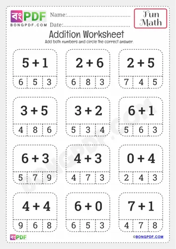 Free Learn Kindergarten Circle Addition Worksheet Download