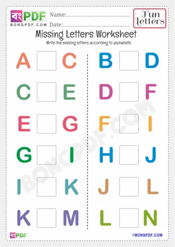 Free Learn Kindergarten Missing Letters Worksheet Download