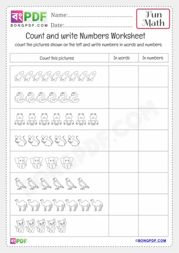 Free Learn Kindergarten Numbers Worksheet Download