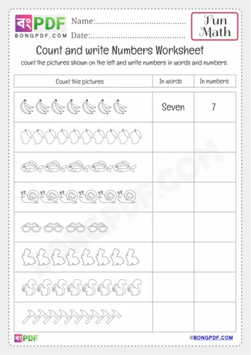 Free Learn Kindergarten Numbers Worksheet Download