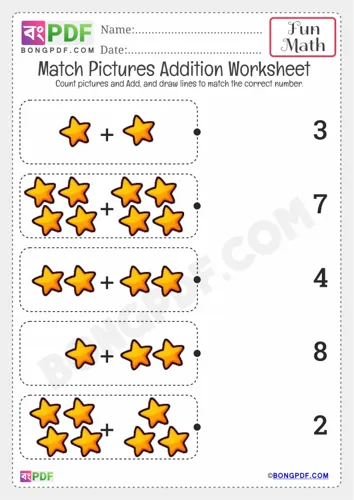 Free Learn Kindergarten Pictures Addition Worksheet Download