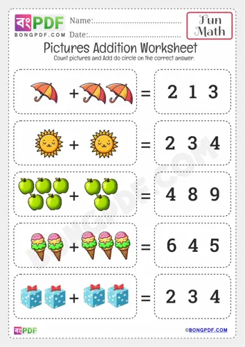 Free Learn Kindergarten Pictures Fun Addition Worksheet Download