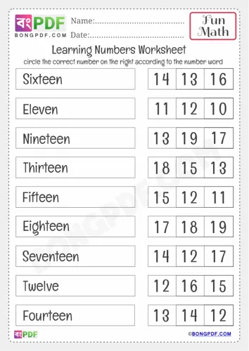 Free Learn Kindergarten Select Right Number Worksheet Download