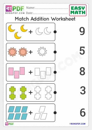 Free Learn Match Pictures Addition English Worksheet Download