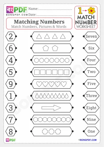 Free Learn Match Pictures Numbers English Worksheet Download