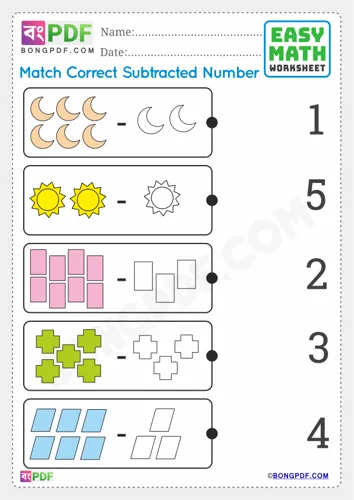 Free Learn Match Pictures Subtraction English Worksheet Download