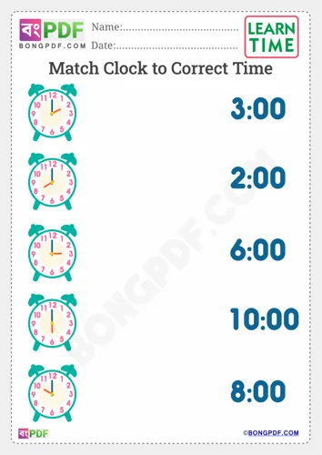 Free Learn Match Time And Clock English Worksheet Download