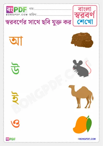 Free Learn Match Vowels Picture Bengali Worksheet Download