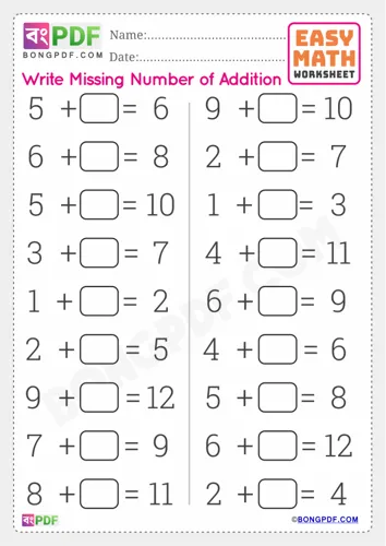 Missing Numbers Addition English