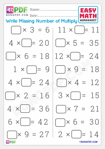 Missing Numbers Multiplication English