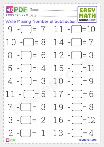 Missing Numbers Addition English