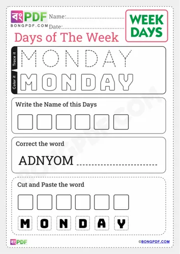 Free Learn Monday Worksheet Download