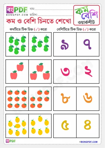 Free Learn More And Less Numbers Bengali Worksheet Download