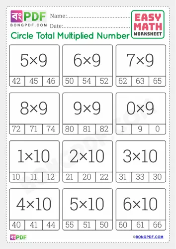 Free Learn Multiply And Circle Answer English Worksheet Download