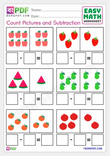 Free Learn Pictures Subtraction English Worksheet Download