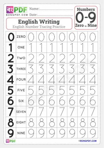 Free Learn Preschool English Numbers Reading Worksheet Download