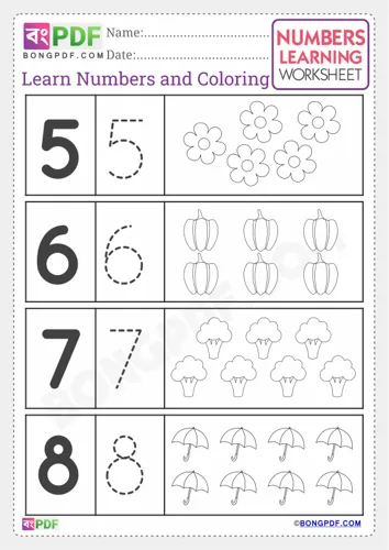 Free Learn Preschool English Numbers Worksheet Download