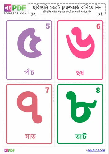 Free Learn Simple Bengali Numbers Flashcards Worksheet Download
