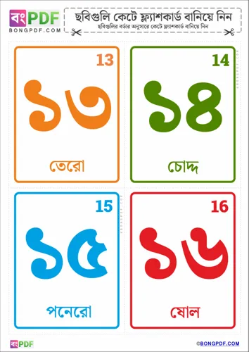 Free Learn Simple Bengali Numbers Flashcards Worksheet Download