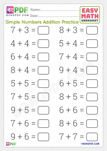 Free Learn Simple English Addition Worksheet Download