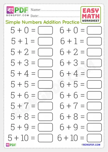 Free Learn Simple English Addition Worksheet Download