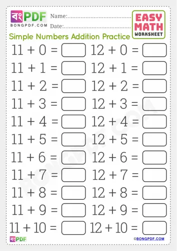 Free Learn Simple English Addition Worksheet Download