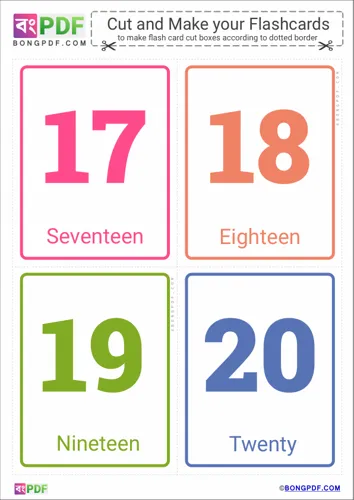 Free Learn Simple English Numbers Flashcards Worksheet Download