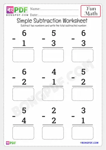 Free Learn Simple Subtraction Worksheet Download