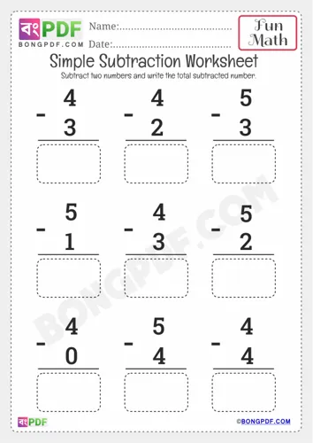 Free Learn Simple Subtraction Worksheet Download