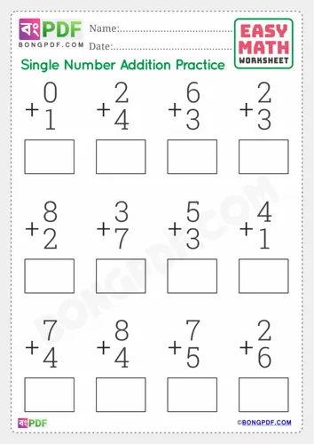 Free Learn Single Number Addition English Worksheet Download