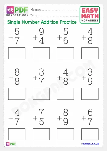 Free Learn Single Number Addition English Worksheet Download