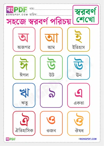 Free Learn Swarabarna Bengali Bengali Worksheet Download