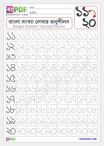 Free Learn Tracing Bengali Numbers To Worksheet Download