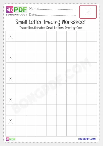 Free Learn Tracing Small Letter X Worksheet Download