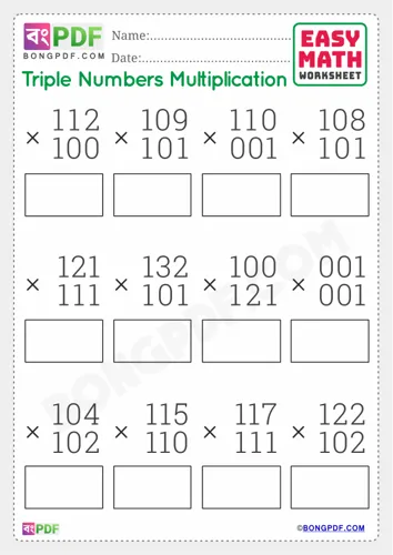 Free Learn Triple Numbers Multiplication English Worksheet Download