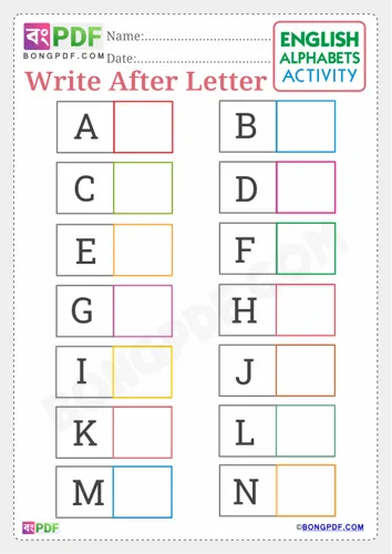 Free Learn Write After English Alphabets Worksheet Download