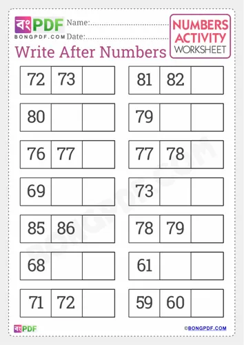 Free Learn Write After Numbers English Worksheet Download