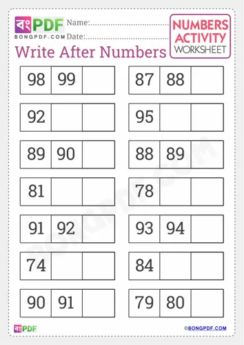 Free Learn Write After Numbers English Worksheet Download