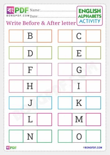 Free Learn Write Before And After Alphabets Worksheet Download