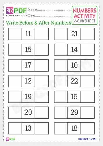 Free Learn Write Before And After Numbers English Worksheet Download