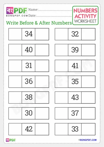 Free Learn Write Before And After Numbers English Worksheet Download