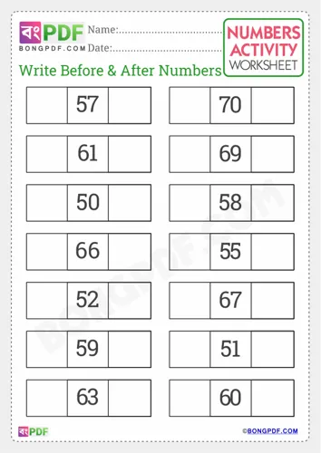 Free Learn Write Before And After Numbers English Worksheet Download