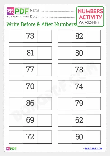 Free Learn Write Before And After Numbers English Worksheet Download