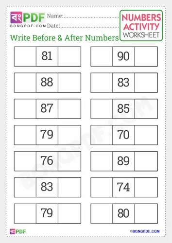 Free Learn Write Before And After Numbers English Worksheet Download