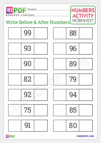 Free Learn Write Before And After Numbers English Worksheet Download