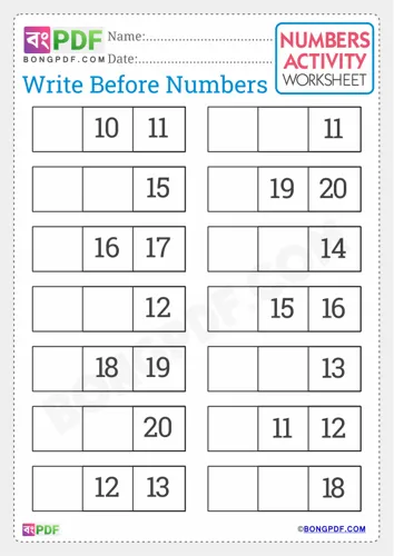Free Learn Write Before Numbers English Worksheet Download
