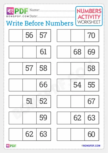 Free Learn Write Before Numbers English Worksheet Download