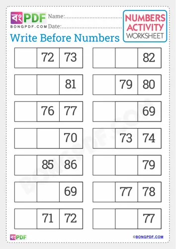 Free Learn Write Before Numbers English Worksheet Download